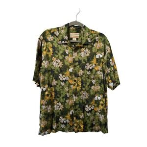 Guess Tropical Sol Mens Small Green Floral Rayon Short Sleeve Button Down Shirt